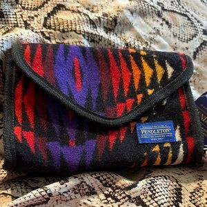 Pendleton Wool Cosmetic Case with Red, Purple, and Yellow Pattern